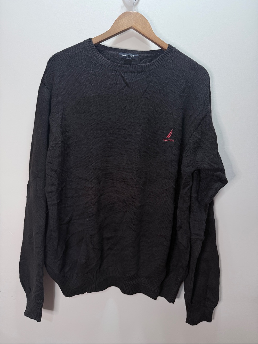 Vintage 90s Nautica Men's Black Crewneck Sweater Size L 27.5x26